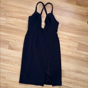NWT NBD Revolve Black Sleeveless Midi Dress Strappy Slit LBD Size Large